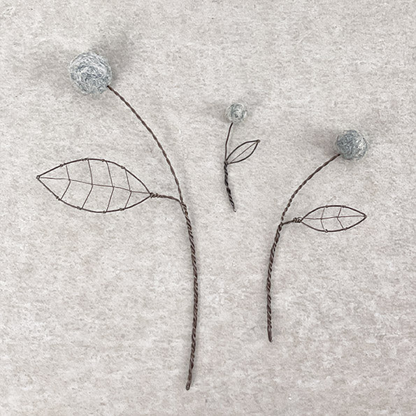Wire Pompom Flowers - Grey