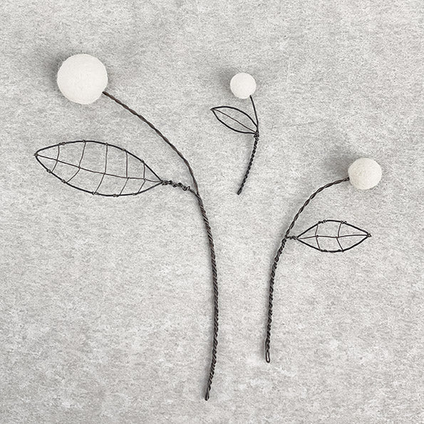 Wire Pompom Flowers - White