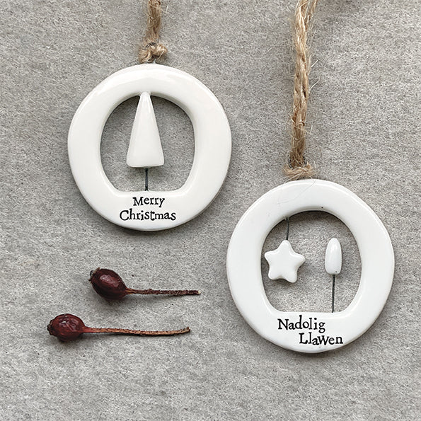 Porcelain Mini Hangers - Merry Christmas / Nadolig Llawen