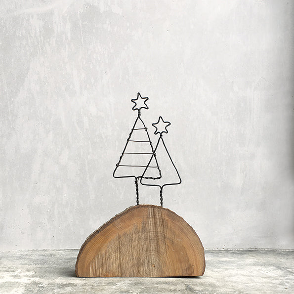 Wire Christmas Trees on Wood