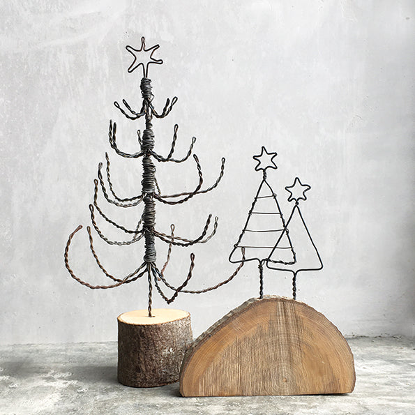 Wire Christmas Trees on Wood