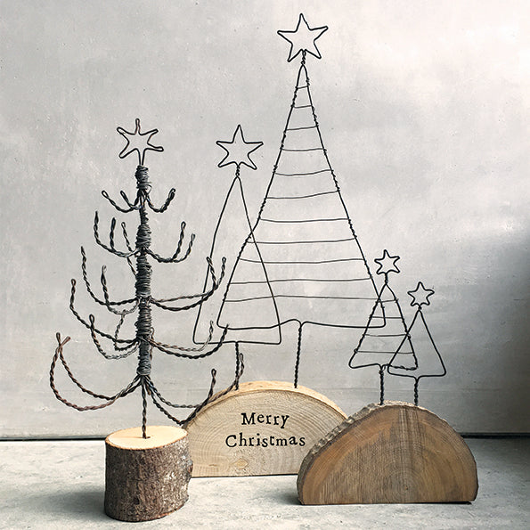 Wire Christmas Trees on Wood