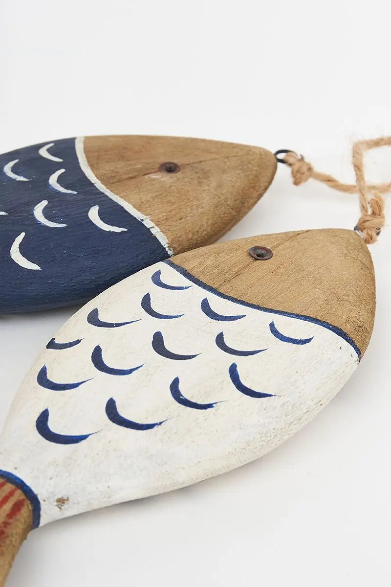 Pair of Blue and White Wooden Fish