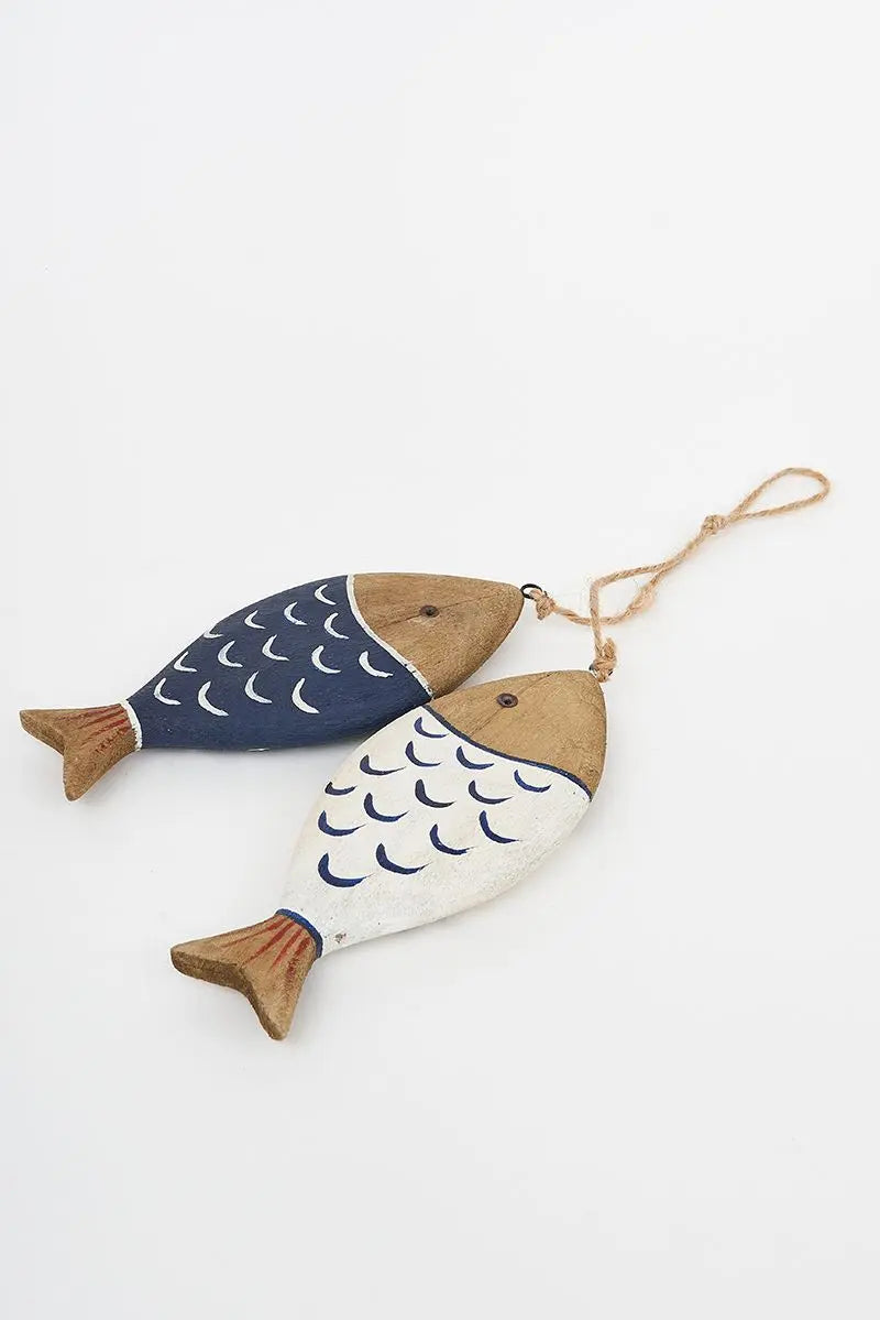 Pair of Blue and White Wooden Fish