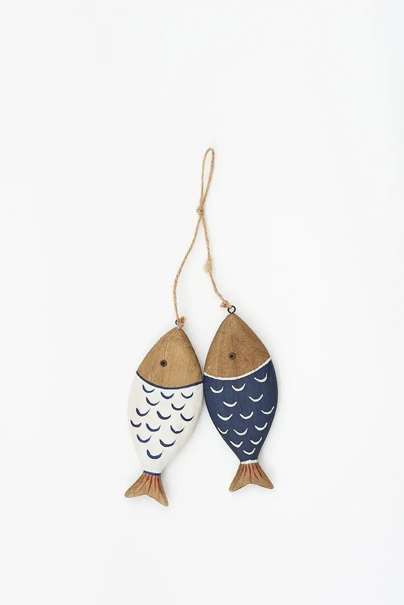 Pair of Blue and White Wooden Fish
