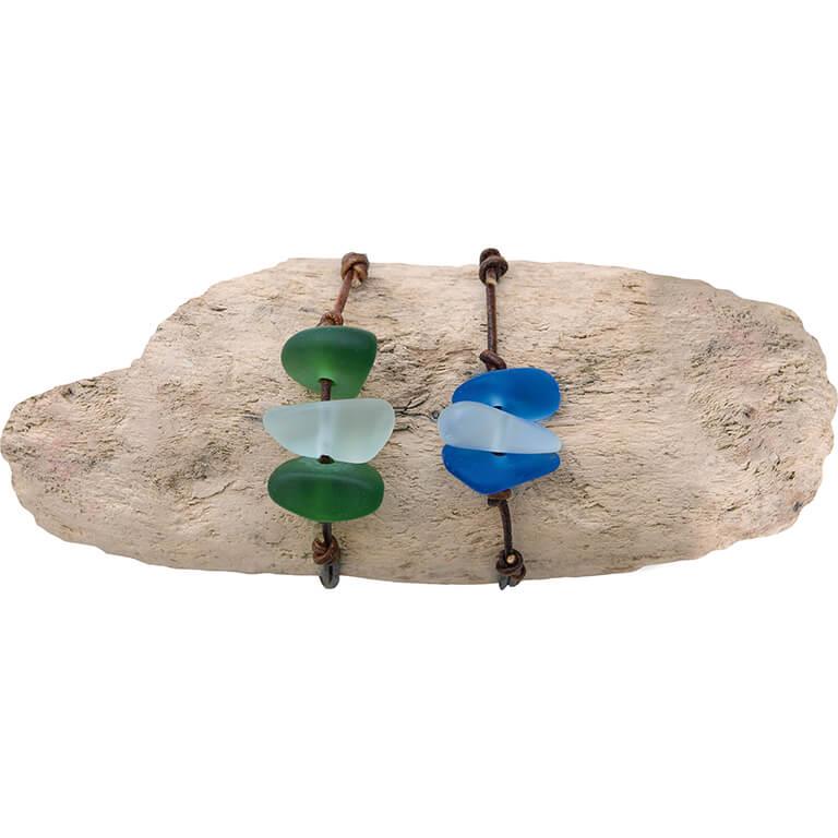 Sea-Glass Adjustable Leather Bracelet