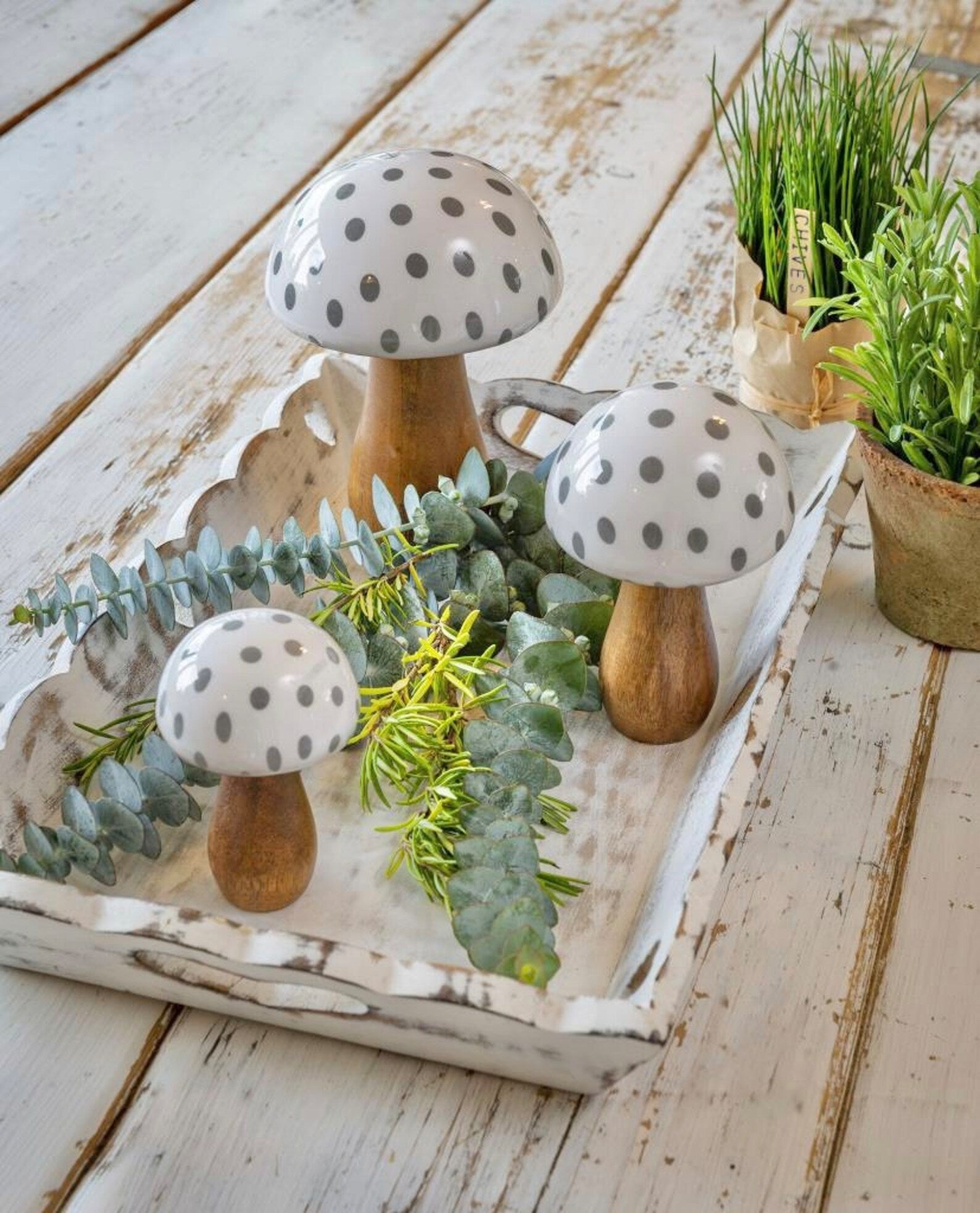 Set of 3 Wood Dotty Mushrooms