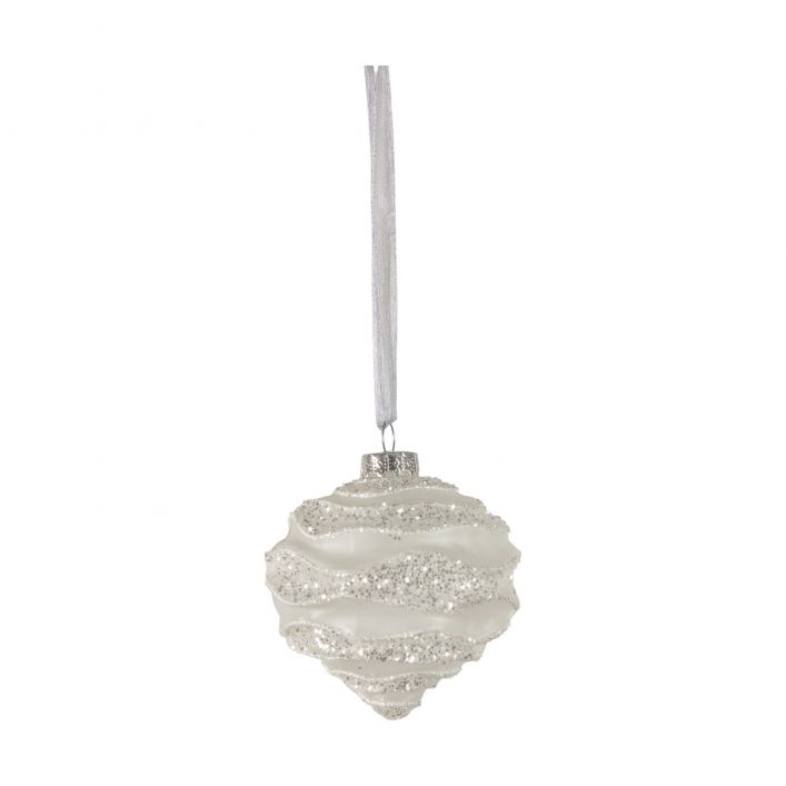 White Wavy Glitter Baubles