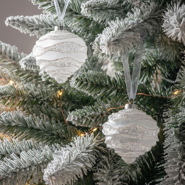 White Wavy Glitter Baubles