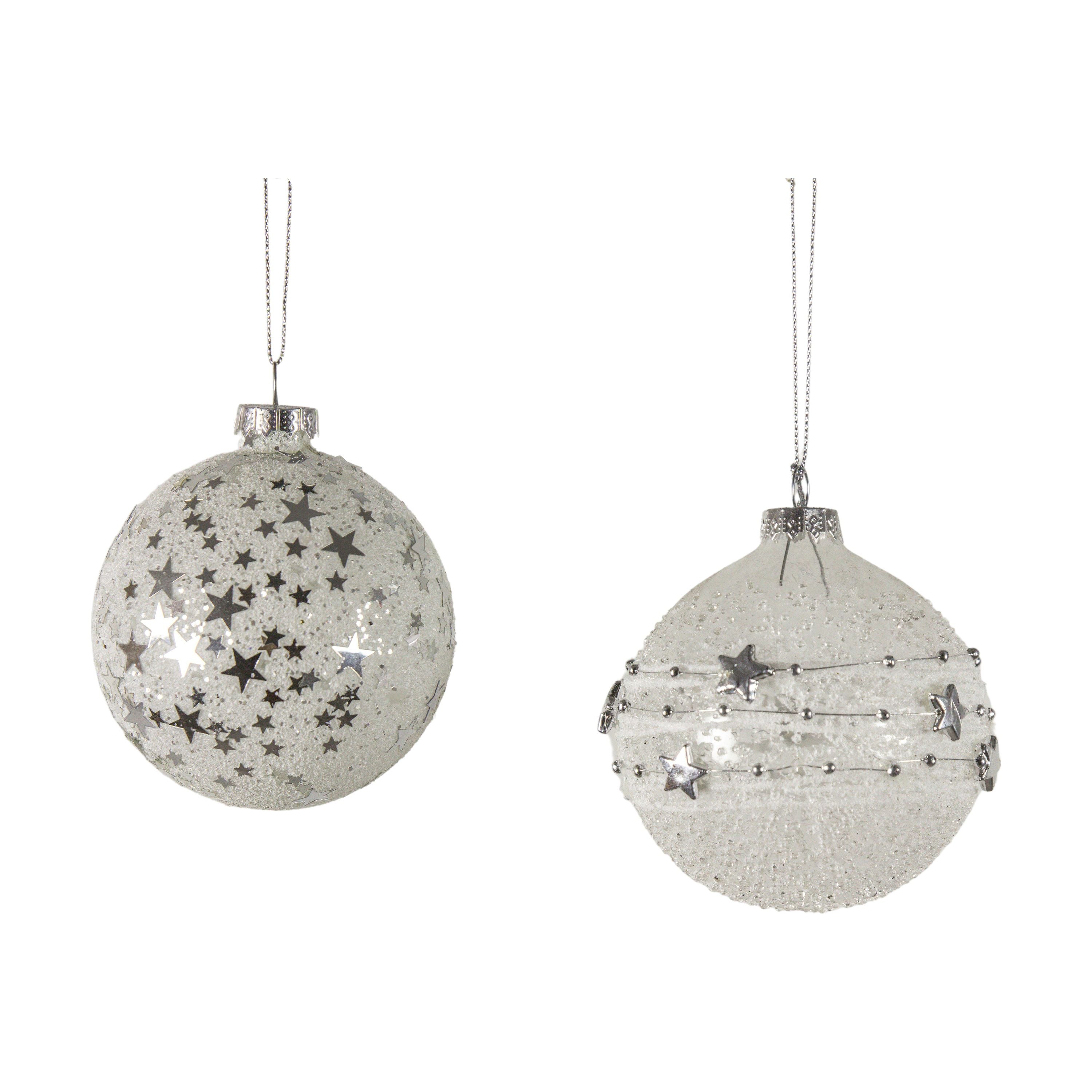 White Glitter Baubles