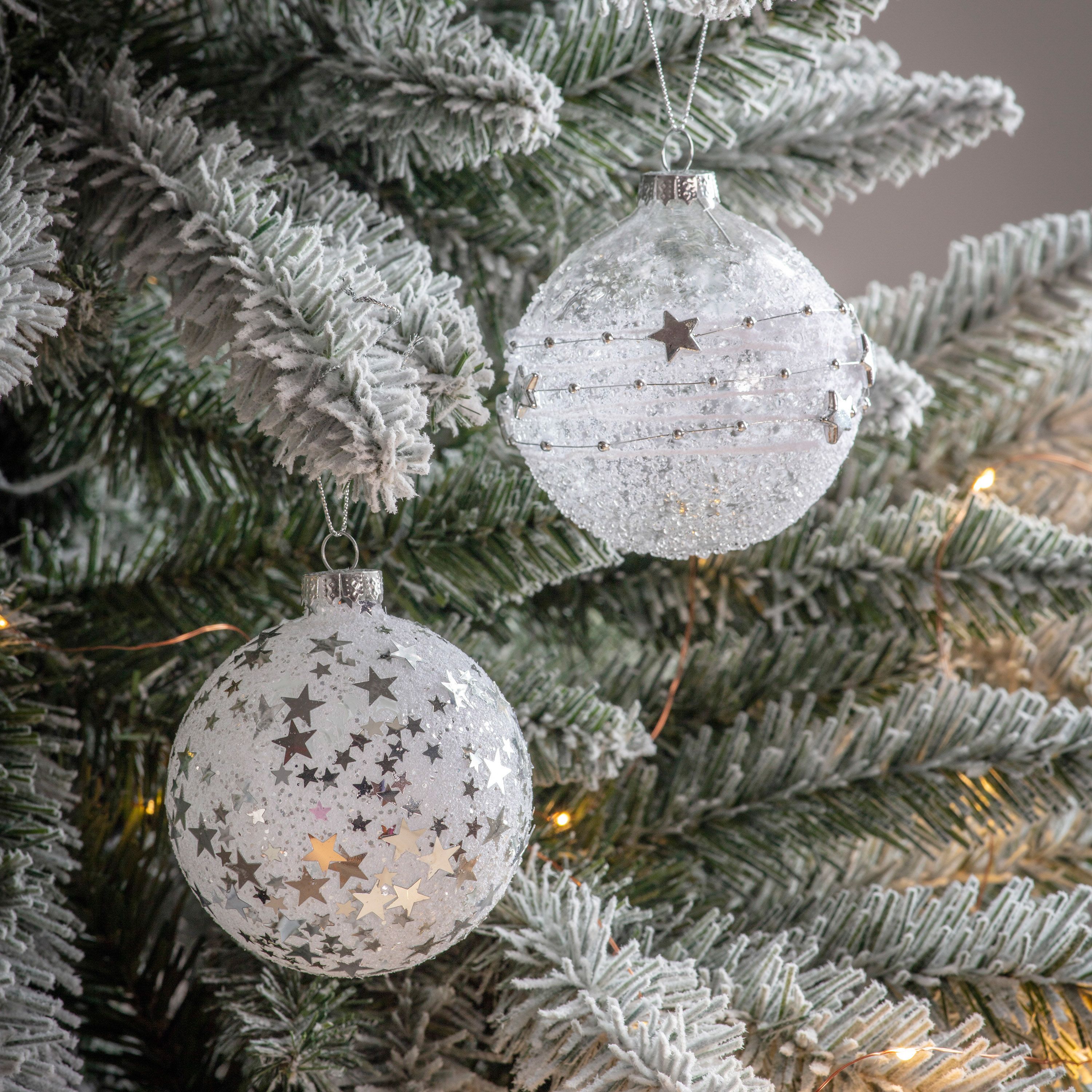 White Glitter Baubles