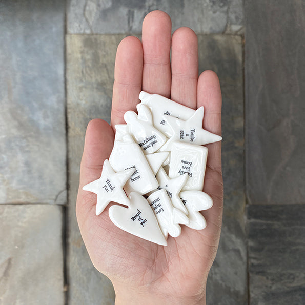 Tiny Porcelain Hearts, Angels, Houses & Star Tokens